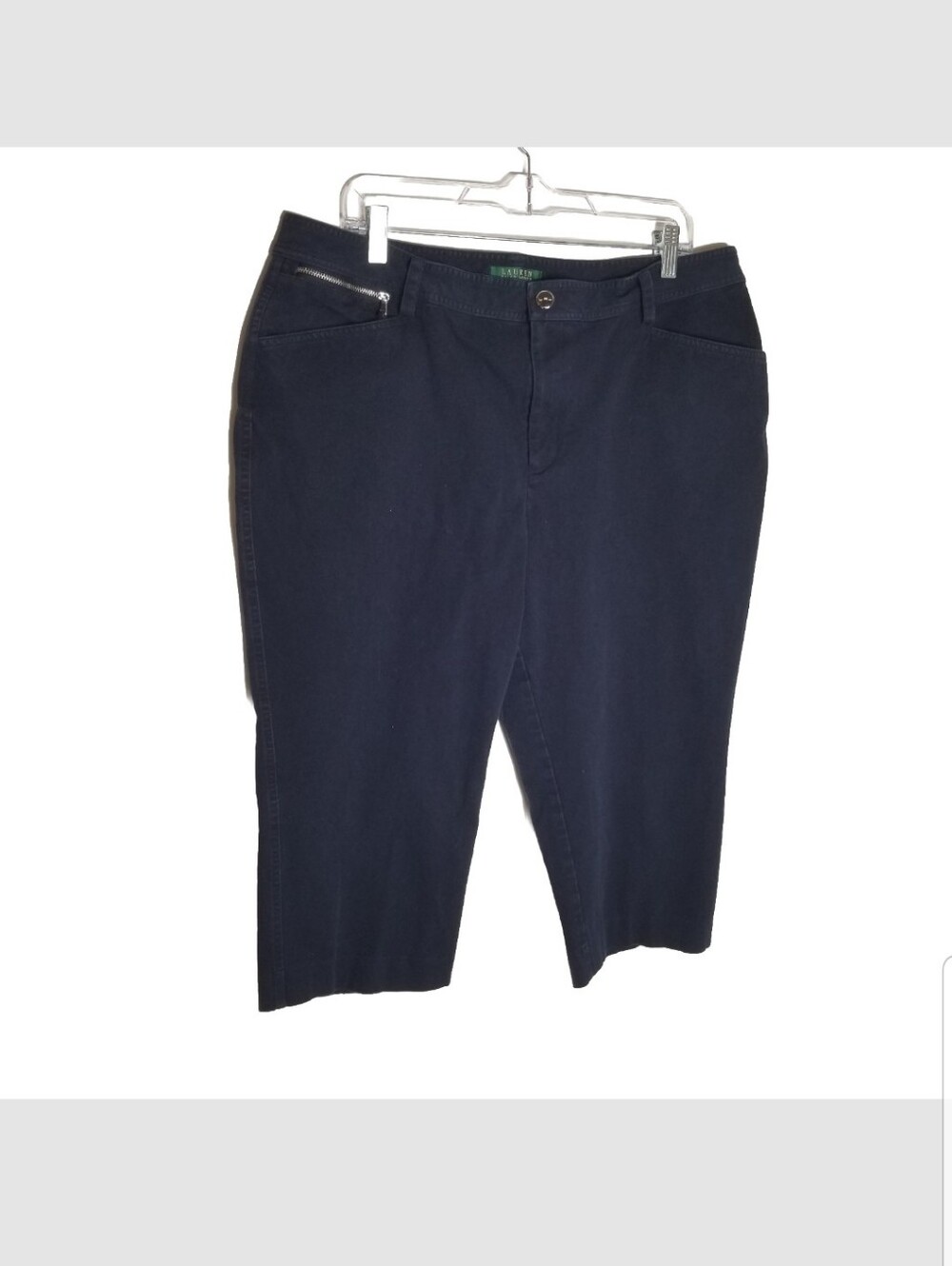 Lauren Ralph Lauren Capri Pants Women's 16 Navy Blue Stretch Chino Zip Pocket